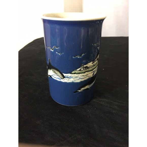 OTAGIRI Dolphins Blue MUG Cup Japan Black And White Dolphins Sea Birds - Picture 2 of 9